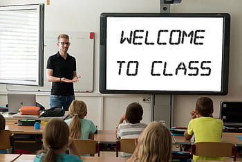 Vítejte, na, třída, učitel, žáků, studentů, vzdělání, pokoj, místnost, obrazovka, prkno, Pozdrav