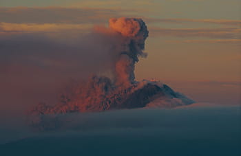 fotografie, erupce, sopka, nebe, mraky, exploze, kouř, západ slunce, kouř - fyzikální struktura, vyzařování, venku