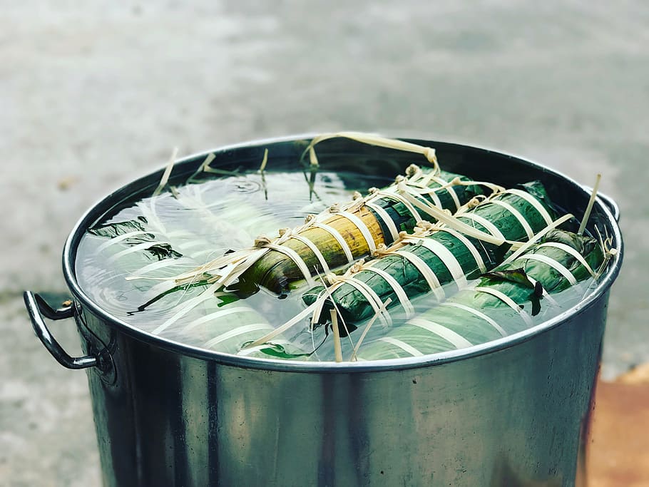 stock pot, water, tradition, tet, asian, vietnamese, vietnam, culture, traditional food, green, banh tet