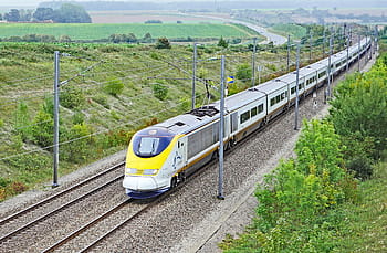 yellow, gray, bullet train, railway, eurostarzug, paris - london, at calais, fast track, express train, electrical multiple unit, alstom
