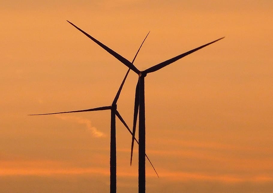 silhouette, windmill, orange, sunset, windräder, wind energy, wind power, evening sky, renewable energy, energy revolution, abendstimmung