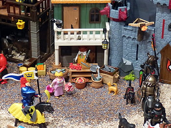 playmobil, esposizione, giocattoli, figure, cavallo, Reiter, cavaliere, il castello del cavaliere, giorno, all'aperto, città
