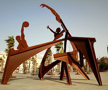 barcelona, szobor, alfredo lanz, barceloneta strand, ciutat vella, kosárlabda, Spanyolország, úszás, sport-, óceán, földközi-tenger