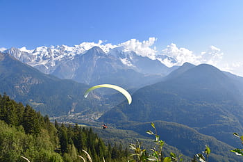paragliding, kluzáku, hory, ledovec, plachtění, křídlo paragliding, rhône - alpes, Mont Blanc, aiguille du midi, haute savoie, Francie