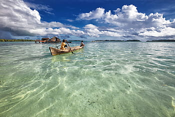 Due, uomini, equitazione, canoa, chiaro, corpo, acqua, bianca, cielo, corpo d'acqua, cielo bianco