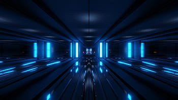 clean, tunnel, sci-fi, scifi, 3d rendering, 3d illustration, blue glow, mirror, glass, reflective, reflection