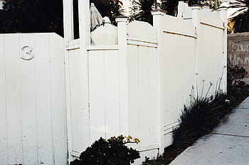 white, fences, wooden, fence, gate, sidewalk, house, outdoors, day, building exterior, built structure