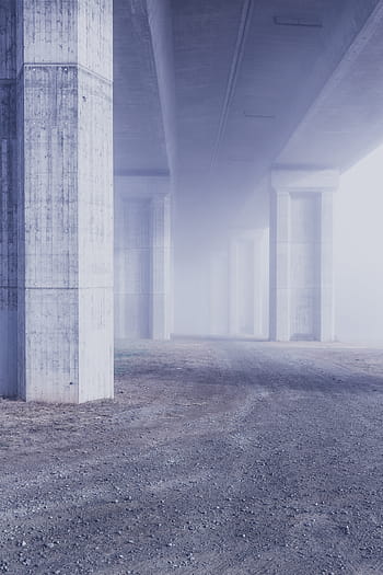 mlha, šedá, beton, pilíř, architektura, struktura, budova, silnice, přechod, betonový most, pohled zespoda