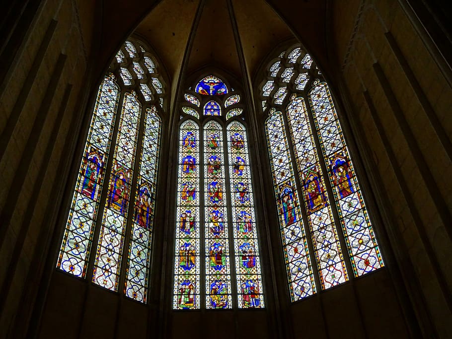 vitráže, kostel, okno, katedrála, sklenka, cristalera, architektura, barva, Francie