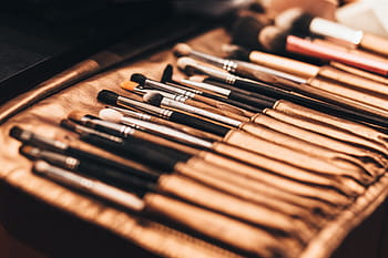 detailní fotografie, make-up štětce hodně, makeup, kartáč, věci, rozmazat, soupravy, krása, kosmetický, hudba, hudební nástroj