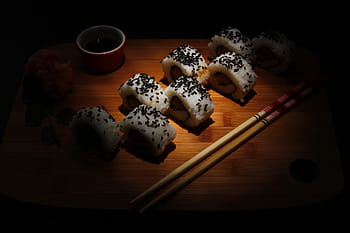 sushi maki, Sushi, maki, bacchette, buio, cena, Giappone, giapponese, pranzo, ristorante, rotolo