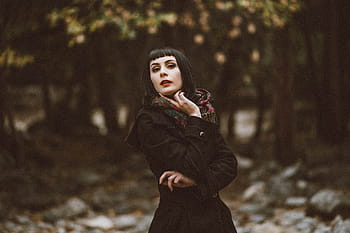 žena, nošení, Černá, plášť, lidé, šaty, kabát, móda, Modelka, ženy, podzim