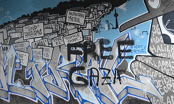 graffiti, pouliční umění, městského umění, nástěnná malba, umění, sprej, graffiti zeď, fasáda, Berlín, kreuzberg, modrý