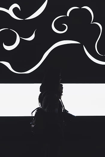 silhouette, woman, carrying, bag, black, white, people, walking, black and white, alone, one woman only