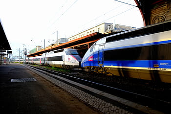 λευκό, μπλε, τρένο, tgv 1 και 2 τρέιλερ, ΣΙΔΗΡΟΔΡΟΜΙΚΗ ΓΡΑΜΜΗ, γαλλική γλώσσα, υψηλή ταχύτητα, απομακρυσμένη κίνηση, ηλεκτρική πολλαπλή μονάδα, πλατφόρμα, ηλεκτρική μηχανή
