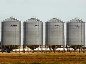 four industrial tanks, silo, wheat storage, wheat, storage, harvest, agriculture, grain, tank, metal, container
