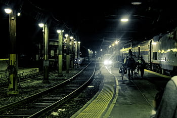 město, železnice, kolejnice, vlak, stanice, vzor, perspektivní, stopy, průmyslový, metro, cestovat