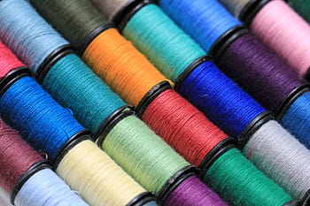 fotografování, cívky nití, příze, řetězec, vlákno, hobby, řemeslo, materiál, ruční, šití, barvitý