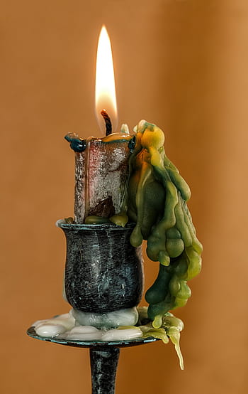 candle, metal, stand, candle wax, candlelight, candlestick, flame, wax, illuminated, fire, burning