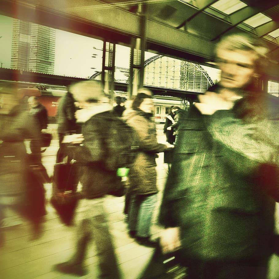 timlapse photo, people, waking, streets, human, railway station, restless, hustle and bustle, workaholic, stress, rush Hour
