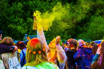เทศกาลแห่งสีสัน, Holi, กรุงมอสโก, 2017, flashmob, คน, สี, ผู้หญิง, นั่ง, ภาพถ่าย, ดู
