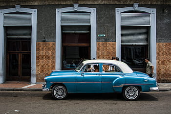 klasický, auto, sedí, starý, ulice, Havana, kuba., zachytil, canon dslr, klasické auto, staré ulice