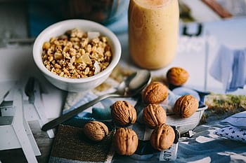 sarapan, sehat, segar, buatan sendiri, cocok, kacang, kenari, menggoyang, aktif, havermut, musli