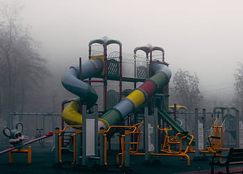 Pomarańczowy, wielobarwny, plac zabaw dla dzieci, niebieski, Zielony, żółty, ślizgać się, plac zabaw, struktura gry, park, slajdy