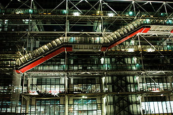 architecture, paris, centre georges pompidou, beaubourg, museum, modern art, night, city, france, building, travel