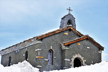 gray, concrete, church, blue, sky, winter, architecture, snow, building, religion, the roof of the