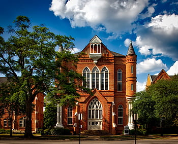 brown, painted, building, surrounded, trees, university of alabama, tuscaloosa, clark hall, buildings, campus, education
