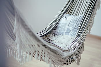 white, beige, hammock, pillows, relax, chill, sleep, pillow, house, home, newspaper