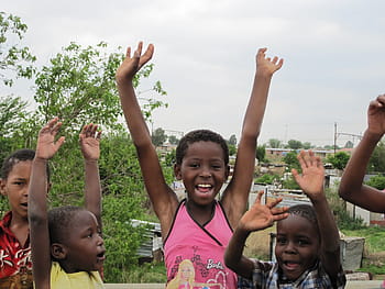 group, children, raising, hands, kids, african, south africa, happy, cheering, childhood, young