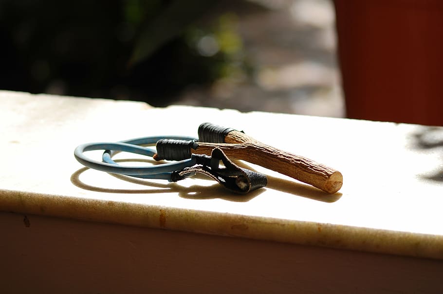 brown, wooden, slingshot, surface, hunting, childhood