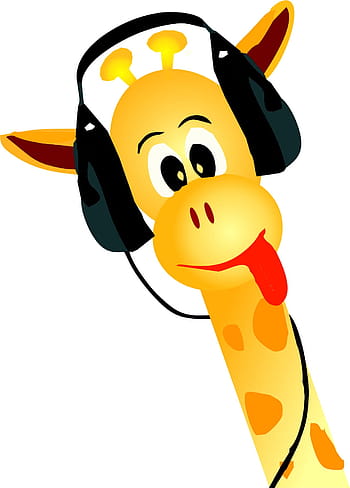 giraffe, wearing, headset illustration, headset, illustration, yellow, animal, music, event, note, sticker