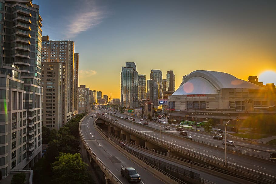 Šedá, Černá, panorama města, rogers centrum, aréna, Kanada, toronto, stadión, slavný, baseball, Fotbal
