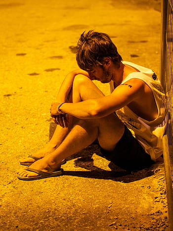 man, sitting, black, fence, boy, sit, thoughtful, teen, youth, sad, bleak