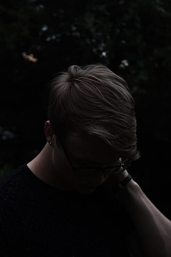 man met bril, man, zwart, neiging, naar beneden, bril, donker, nacht, mensen, model-, een persoon