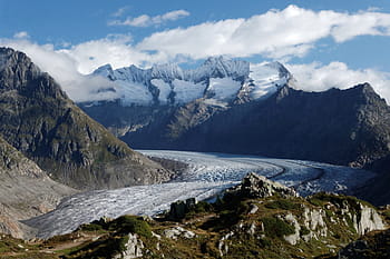 letecký, fotografování, řeka, hora, ledovec aletsch, švýcarsko, valais, ledovec, jungfrau region, pohoří, scén
