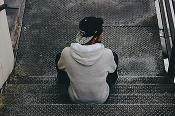 people, alone, man, sitting, waiting, stairs, path, sad