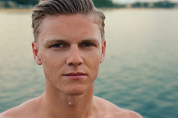 man, blond, hair, water, dripping, chin, wet, male, face, swimming, ocean