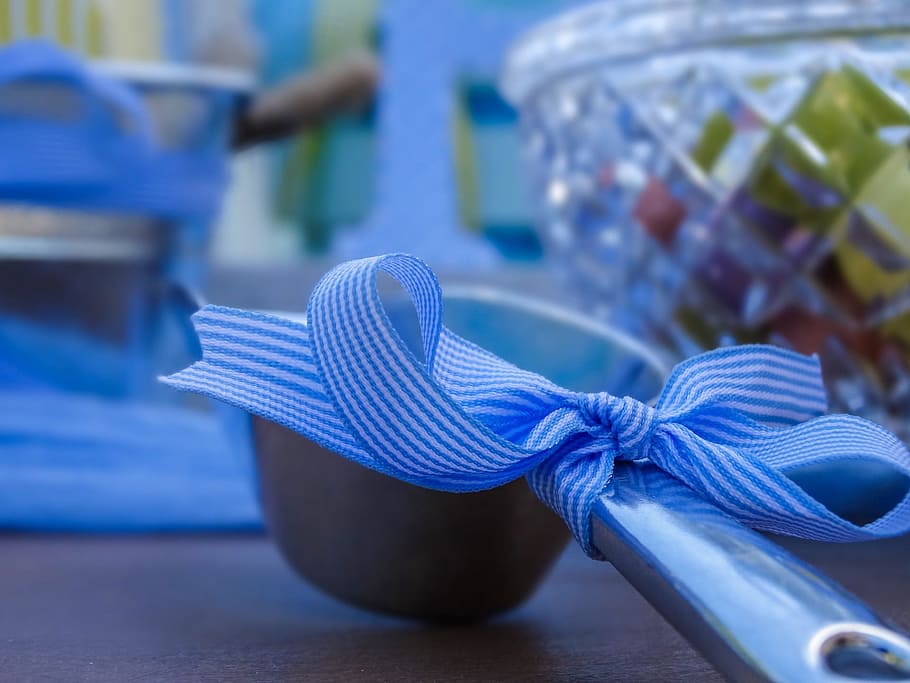 Event, Celebration, Ribbon, Sweet, blue, ribbon - sewing item, tied bow, focus on foreground, close-up