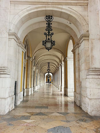 Lisbon, Arcades, Portugal, Architecture, building, corridor, arch, built structure, architectural column, indoors