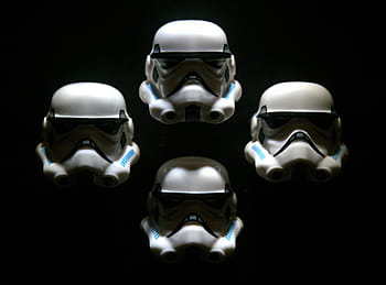 four, star, wars, storm, trooper, helmets, black, background, four Star, Star Wars, stormtrooper