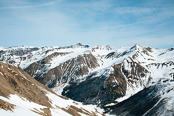 aereo, fotografia, nevoso, montagne, montagna, montanaro, nube, cielo, vertice, cresta, paesaggio