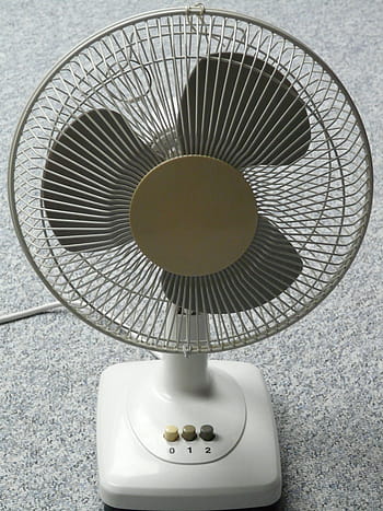 bílý, stolní ventilátor, otočil, dmychadlo, klimatizace, turbína, fanoušek, oběh, chladič, mřížka, vrtule