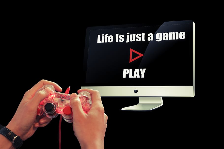 utěšit, hrát si, žít, monitor, život je hra, filozofie, pojem, Start, nastavení, ulehčit