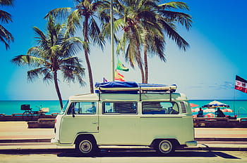bílý, dodávka, chodník, pláž, vw táborník, volkswagen, vw, auto, automobil, boa viagem beach, recife