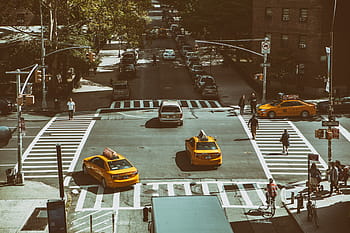 wide, angle shot, traffic, junction, manhattan, new, york city, city., captured, high, line