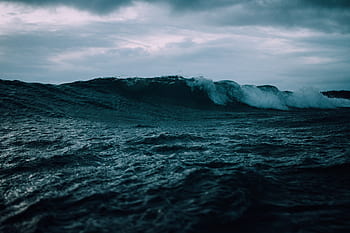 sea, ocean, water, waves, nature, blue, sky, clouds, dark